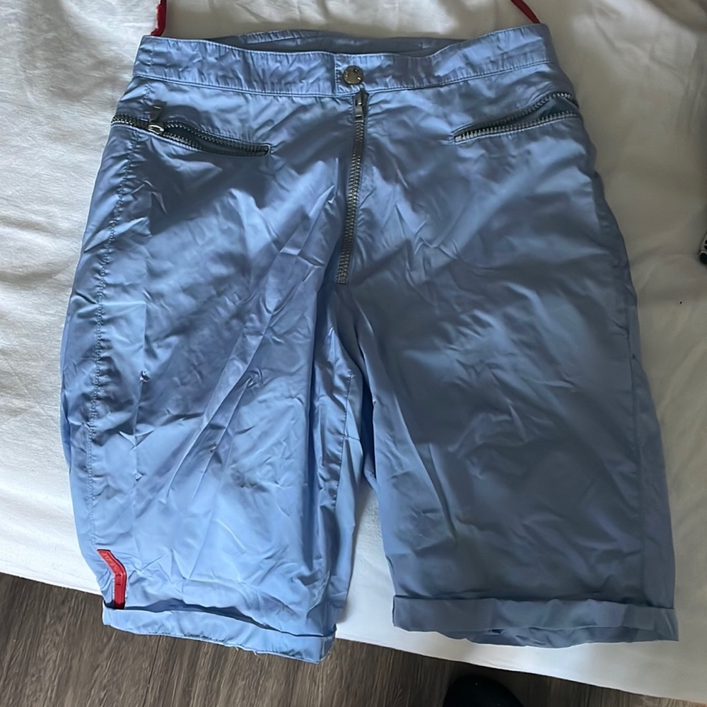 Vintage Nylon Prada Shorts, Zipper, Purple, Tight Size 44